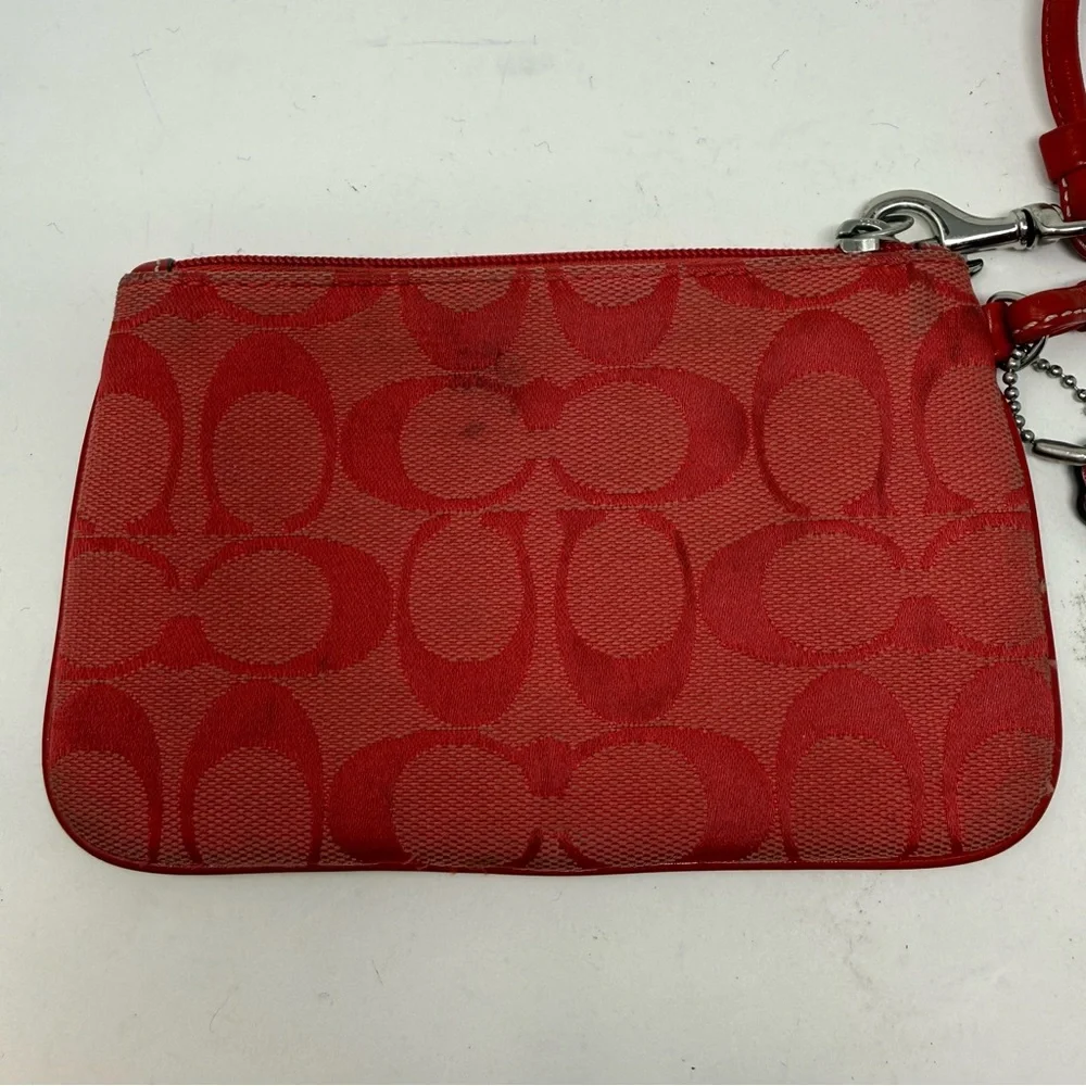 Coach Y2K Signature C Red Logo Canvas Wristlet with Red Leather Trim